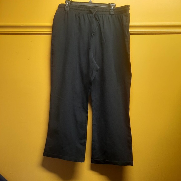 NWOT Black elastic waist pull on cuffed crop linen blend pants with pockets XXL - Picture 1 of 4